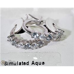 20) STERLING SILVER CREATED AQUAMARINE EARRINGS