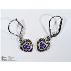 26) ST. SILVER EARRINGS W/ HEART SHAPED AMETHYST