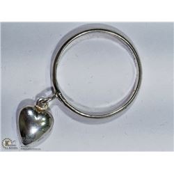 30) STERLING SILVER RING WITH HEART SHAPED DANGLE