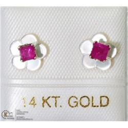 39) 14 KT GOLD 2 IN 1 EARRINGS WITH GENUINE RUBY