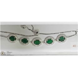 40) STERLING SILVER ADJUSTABLE 5 EMERALD BRACELET
