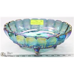 INDIANA BLUE FOOTED AND SCALLOPED CARNIVAL GLASS