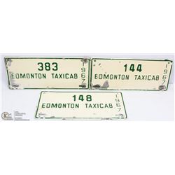 THREE EDMONTON TAXICAB 1967 LICENSE PLATES.