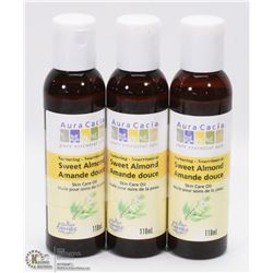3 BOTTLES OF 118ML AURA CACIA SWEET ALMOND PURE