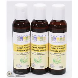 3 BOTTLES OF 118ML AURA CACIA SWEET ALMOND PURE