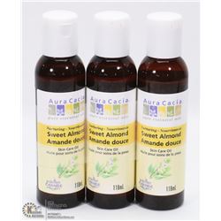 3 BOTTLES OF 118ML AURA CACIA SWEET ALMOND PURE