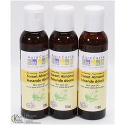 3 BOTTLES OF 118ML AURA CACIA SWEET ALMOND PURE