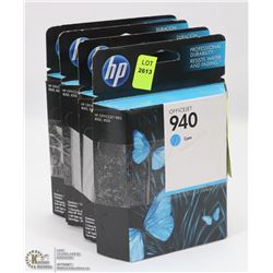 4 BOXES OF HP OFFICE JET 940 CYAN INK CARTRIDGES