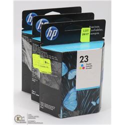 3 BOXES OF HP 23 TRICOLOUR INK CARTRIDGES