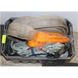TOTE OF 3" SLING, TOW ROPE & MORE