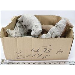 FLAT OF 4 CEMENT GARDEN ORNAMENTS.