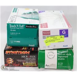 4 NEW ASSORTED BOXES OF RUBBER GLOVES
