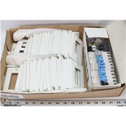 BOX OF 40 SINGLE PLATE LIGHT COVERS AND BREAKERS