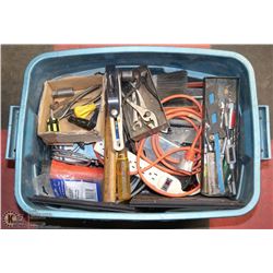 LARGE BLUE TOTE WITH SHOP TOOLS & SUPPLIES