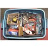 Image 1 : LARGE BLUE TOTE WITH SHOP TOOLS & SUPPLIES