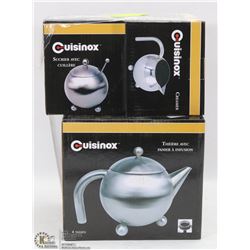 CUISINOX TEA SET: CREAMER, TEA POT, SUGAR BOWL