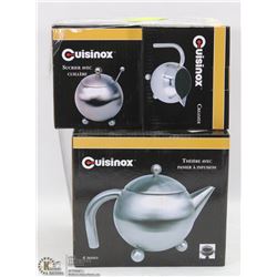 CUISINOX TEA SET: CREAMER, TEA POT, SUGAR BOWL