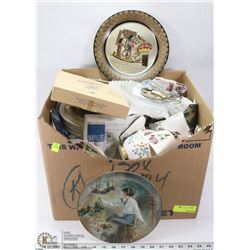 ESTATE BOX OF COLLECTOR PLATES, CHINA TEA CUPS,