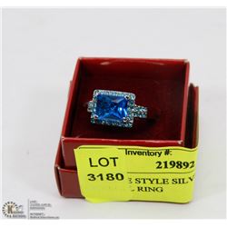 VINTAGE STYLE SILVER  TONE BLUE CRYSTAL RING