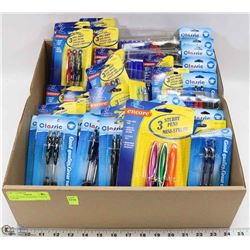 FLAT OF PENS, ASSORTED TYPES & COLORS