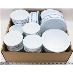 FLAT OF FLORAL BLUE/WHITE PLASTIC CONTAINERS