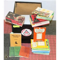 WOOD SCOUTS BOX FULL OF VINTAGE COLLECTIBLE