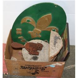 BOX OF HANDCRAFTED FOLK ART AND MORE