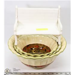 LARGE 3 PIECE GARDEN BOWL SET & MINI BENCH