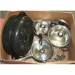 LARGE BOX W/LARGE ROASTING POT & 10-PC
