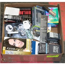 BOX OF DRUGSTORE ACCESSORIES INCL POWERBANK,