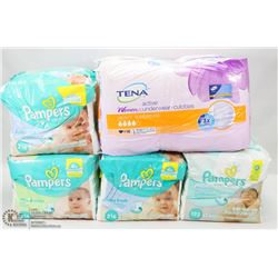 LARGE LOT OF PAMPERS WIPES & DISPOSABLE UNDERWEAR