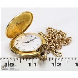 MAJESTIME 17 JEWEL POCKET WATCH WITH 12" FOB.