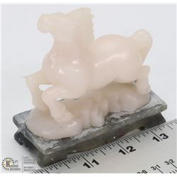 CARVED SOAPSTONE HORSE FIGURE.