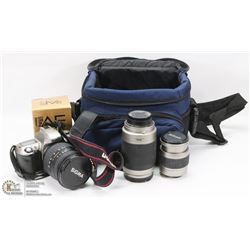 NIKON CAMERA WITH MANY LENSES, FLASH AND MORE