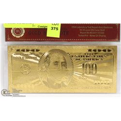 REPLICA 100 DOLLAR USA 24K GOLD PLATED BANKNOTE.