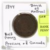 Image 1 : BANK OF MONTREAL 1844 HALF PENNY.