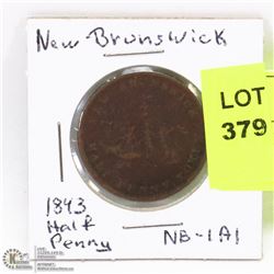 NEW BRUNSWICK 1843 HALF CENT.