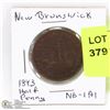 Image 1 : NEW BRUNSWICK 1843 HALF CENT.