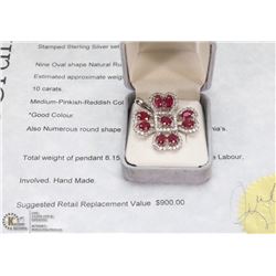 LADIES LARGE FLORAL CLUSTER RUBY AND CUBIC