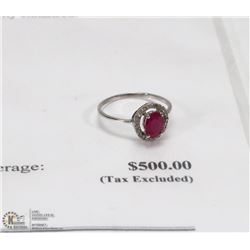 10K WHITE GOLD LADIES RUBY RING SIZE 7.5 WITH COA