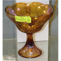 LARGE CARNIVAL GLASS FRUIT BOWL ON PEDESTAL