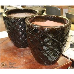 SET OF 2 LARGE BLACK CERAMIC PLANTING