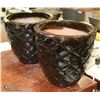 Image 1 : SET OF 2 LARGE BLACK CERAMIC PLANTING