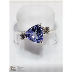 3) 14K WHITE GOLD TANZANITE AND DIAMOND RING