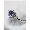 Image 2 : 3) 14K WHITE GOLD TANZANITE AND DIAMOND RING