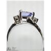 Image 3 : 3) 14K WHITE GOLD TANZANITE AND DIAMOND RING
