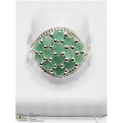 4) STERLING SILVER EMERALD CLUSTER RING