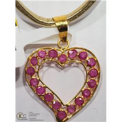 10) 18K YELLOW GOLD RUBY HEART PENDANT NECKLACE