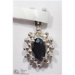 15) 14K WHITE GOLD SAPPHIRE AND DIAMOND PENDANT