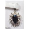 Image 1 : 15) 14K WHITE GOLD SAPPHIRE AND DIAMOND PENDANT
